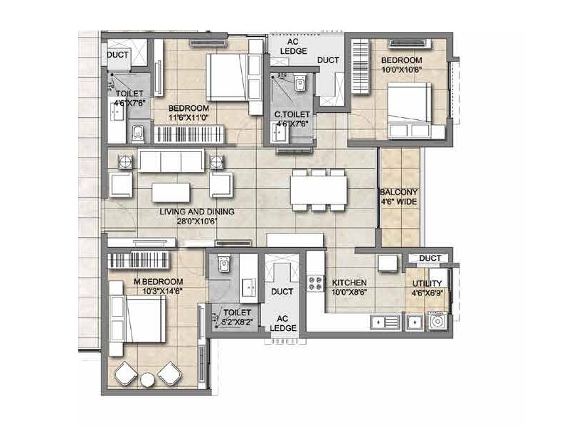 3 BHK Floor Plan